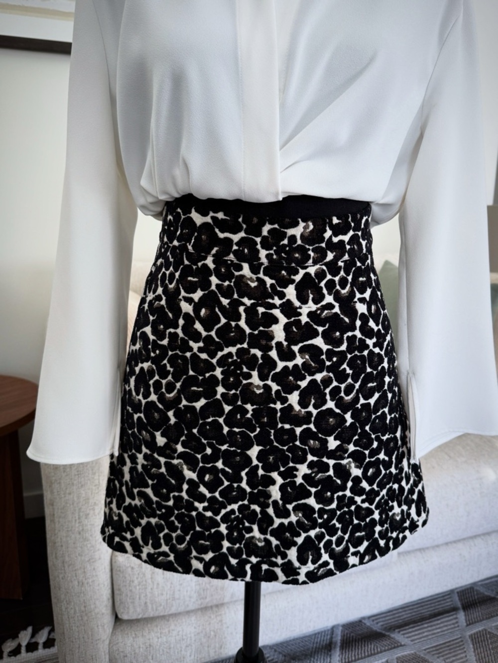 Black and White Leopard Print Mini Skirt